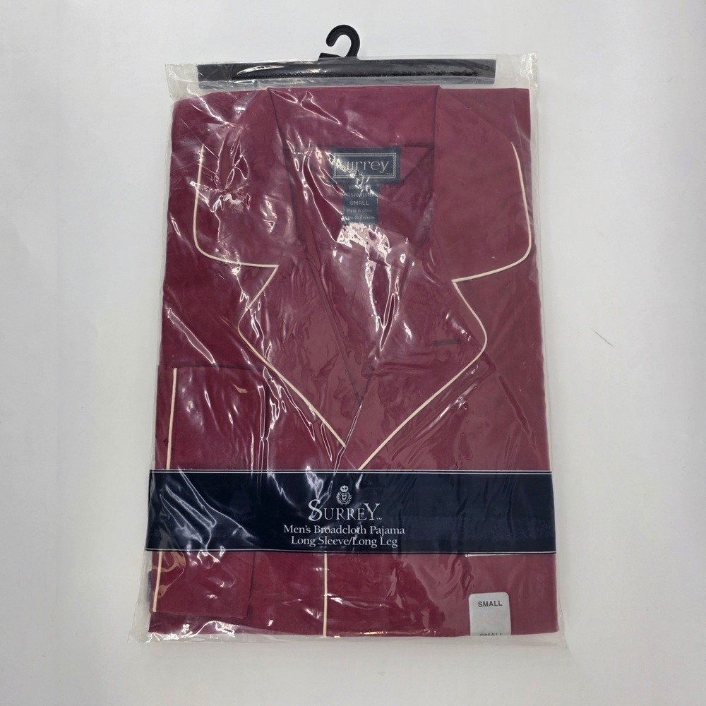 Surrey Mens Broadcloth Pajama Set‎ Long Sleeve Long Leg Burgundy Small NIP